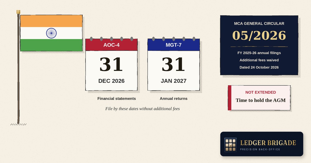 MCA Extends FY 2025-26 Annual Filing: AOC-4 Till 31 December 2026, MGT-7 Till 31 January 2027