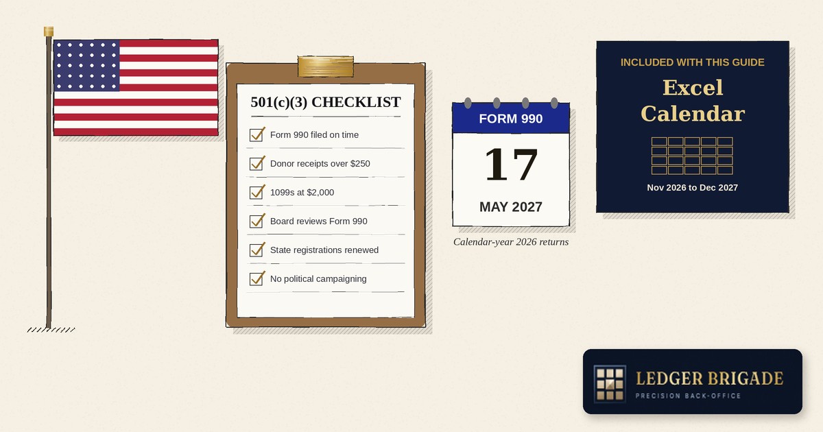 501(c)(3) Compliance Checklist for 2026-27: Every Federal Deadline, With a Compliance Calendar in Excel